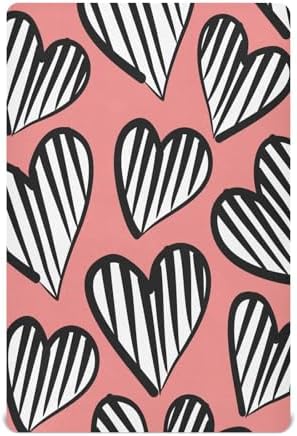 KICPOAY Heart Striped Crib Sheets Playard for Baby Toddler