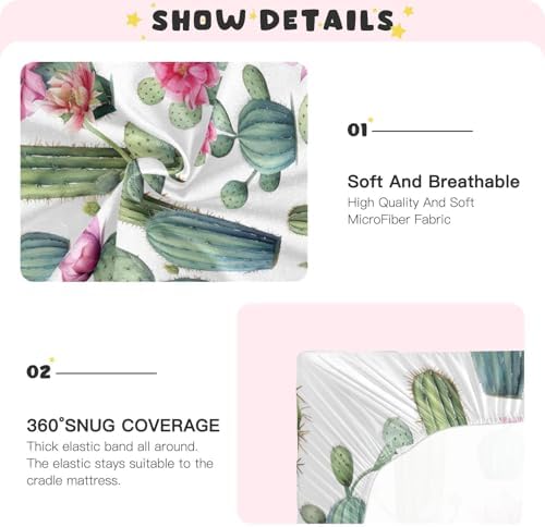 Cactus Flowers Crib Sheets for Pack N Play and Mini Crib
