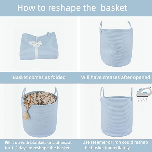 Cotton Rope Laundry Hamper with Handles - Light Blue 1