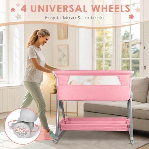 BIERUM Bedside Bassinet with 7 Height Adjustments and Wheels