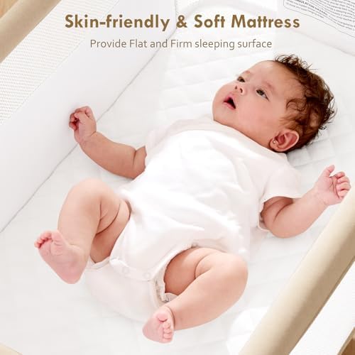 Taylengrow Baby Bassinet Bedside Sleeper - All-Mesh Portable 5 Adjustable Heights