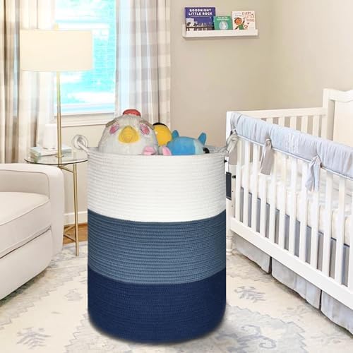COMSE Extra Large Cotton Rope Storage Basket 157x217 WhiteCadet BlueNavy Blue