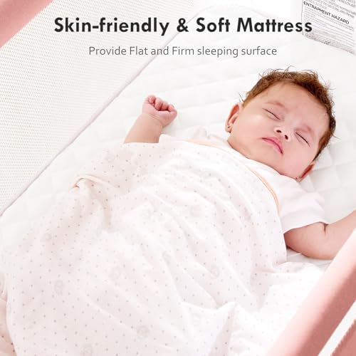 Taylengrow Baby Bassinet Bedside Sleeper - All-Mesh 5 Height Adjustments Pink