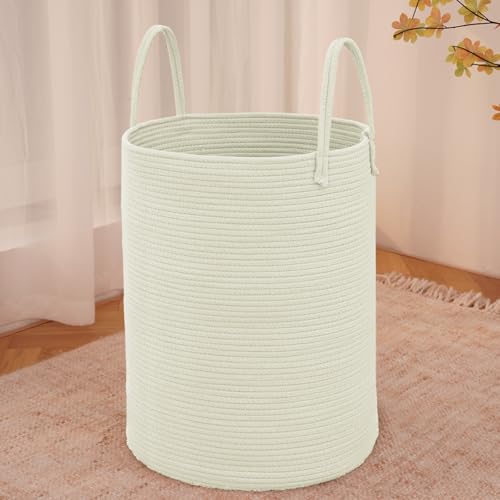 Large Woven Laundry Basket Hamper 60L White Cotton Rope Storage Bin