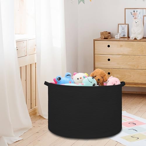 Extra Large Blanket Basket 22x14 Black Cotton Rope