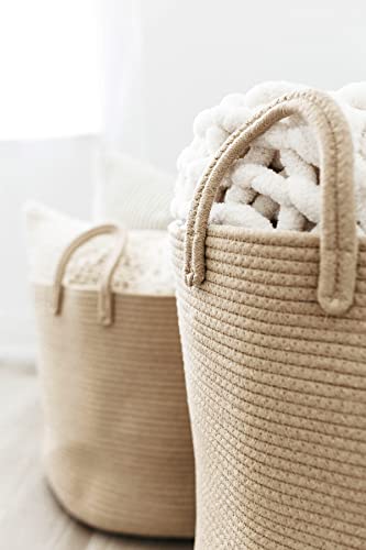 OrganiHaus Woven Cotton Basket for Blankets and Toys - Honey