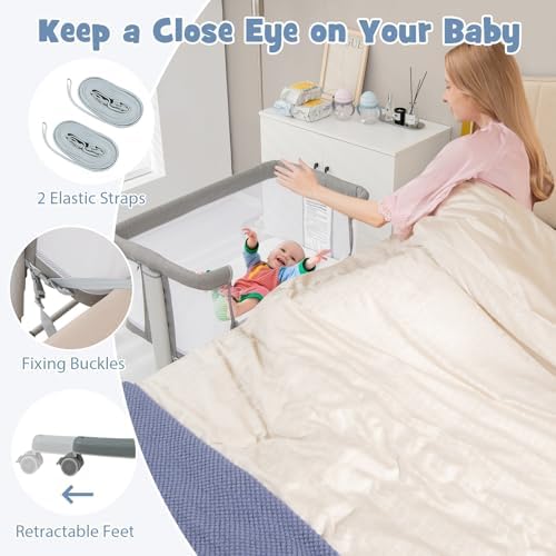 INFANS 3 in 1 Baby Bassinet with Wheels and Mesh