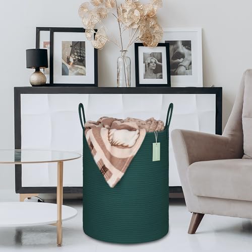 BOSROTY 65L Woven Laundry Hamper Basket Dark Green