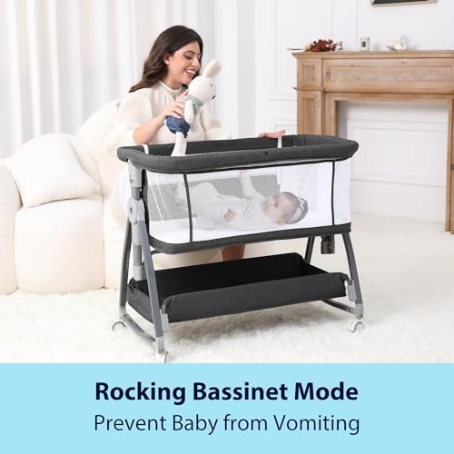 Luvkixen 3 in 1 Bassinet Bedside Sleeper with Wheels and Canopy 1