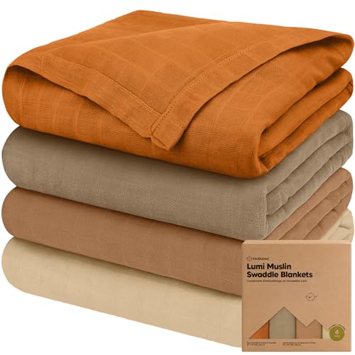 KeaBabies 4-Pack Organic Muslin Swaddle Blankets - Soft Breathable Gender Neutral