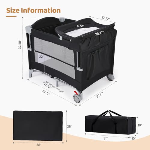 JOYMOR 5-in-1 Pack and Play with Bassinet and Changing Table 1