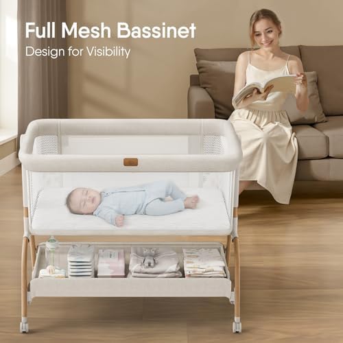 BabyBond 3-in-1 Bassinet Bedside Crib with Mattress and Sheet