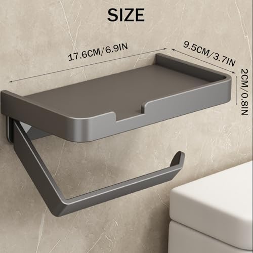 Self Adhesive Toilet Paper Holder with Shelf - Gray