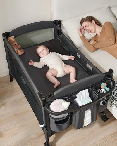 AirClub 4 in 1 Baby Bassinet Bedside Sleeper with Wheels Brakes