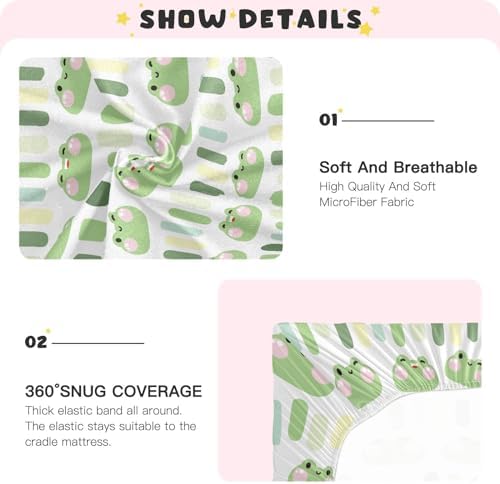 Cute Frog Green Stripe Fitted Crib Sheet for Baby Toddler