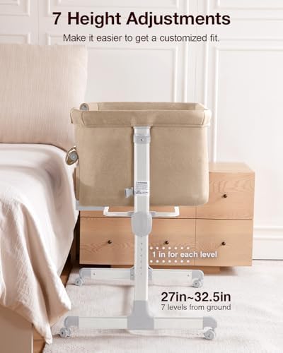 Larex Baby Bassinet 3 in 1 Bedside Sleeper with Mattress and Wheels Khaki
