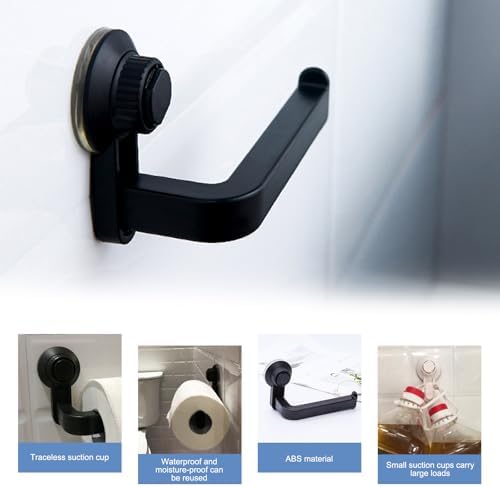 MOUNTTU Suction Cup Toilet Paper Holder 6x3x4 Wall-Mounted Black