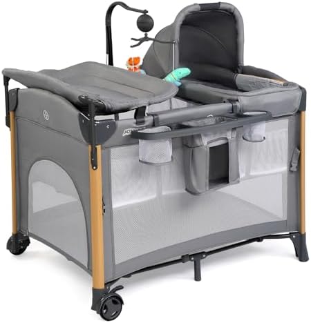 JOYMOR 7 in 1 Bedside Bassinet with Changing Table and Playpen 1