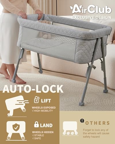 AirClub Bassinet Bedside Sleeper with 4 Auto-Lock Adjustable Height