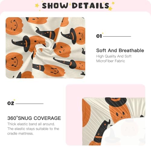 FUGIDOG Halloween Pumpkin Crib Sheets Soft Breathable 1
