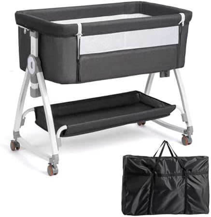 JOYMOR 3 in 1 Portable Bedside Bassinet with Wheels and Adjustable Height
