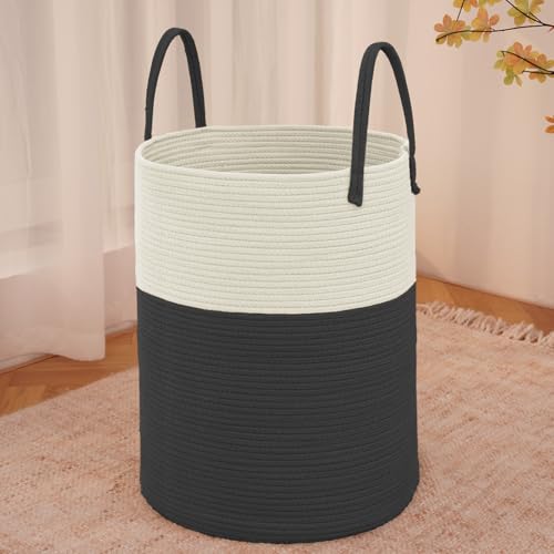 JMvicyroam Large Woven Laundry Basket Hamper 100L White Black