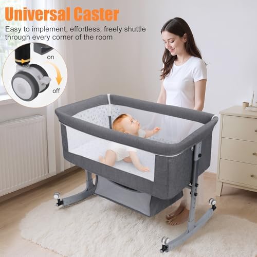 PERZOE Baby Bassinet with Rocking Base and Mosquito Net 1
