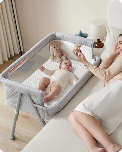 AirClub Bassinet Bedside Sleeper with 4 Auto-Lock Adjustable Height