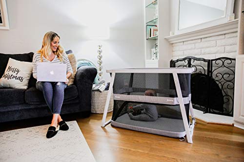 Joovy Coo Bassinet Portable with Storage and Rocking Playpen Gray