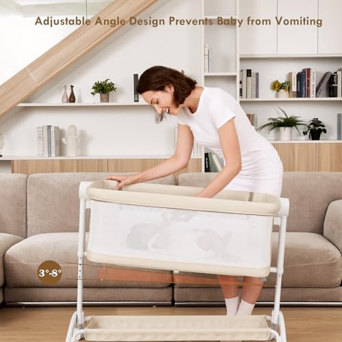 Taylengrow Baby Bassinet Bedside Sleeper - All-Mesh Portable 5 Adjustable Heights