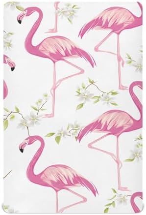 Jihqo Tropical Leaf Flamingos Crib Sheets Set