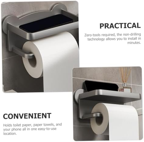 Wall-Mounted Paper Towel Holder with Shelf Gray Double Roll Hanger