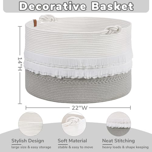 CherryNow Extra Large Rope Basket for Toys and Blankets