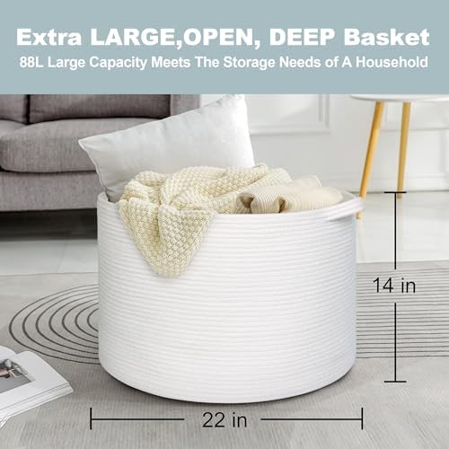MEGASKET White Woven Storage Basket with Handle