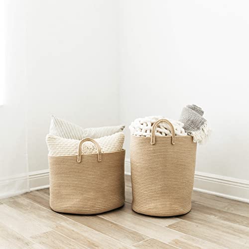 OrganiHaus Woven Cotton Basket for Blankets and Toys - Honey