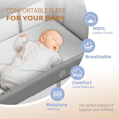 JOYMOR 7 in 1 Bedside Bassinet with Changing Table and Playpen 1