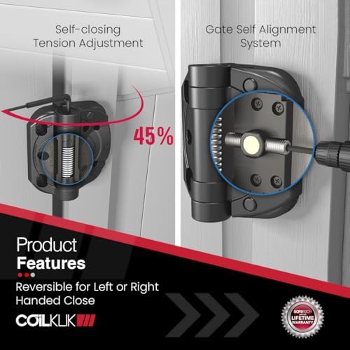 Safetech Hardware CoilKlik Self-Closing Gate Hinges - Black