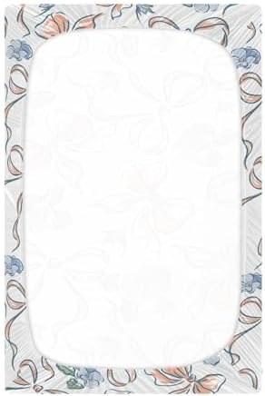 KICPOAY Fitted Crib Sheets with Pansies Flower Ribbons for Baby Toddler