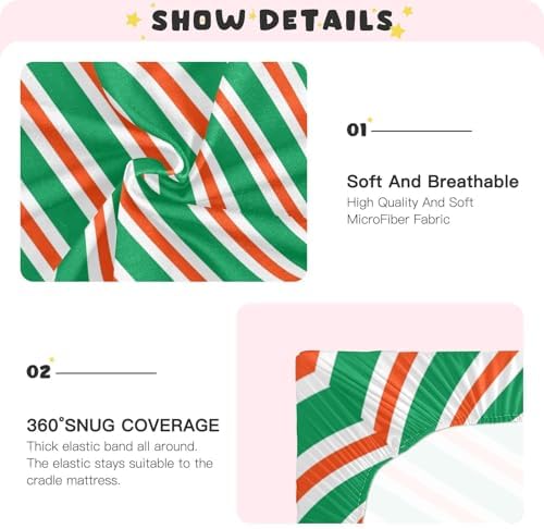 Fitted Crib Sheets with Red Green Diagonal Stripes for Baby Toddler