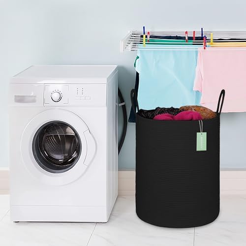 BOSROTY Large Cotton Rope Laundry Hamper 65L Black 1