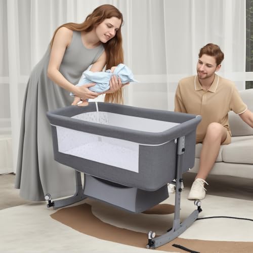 PERZOE Baby Bassinet with Rocking Base and Mosquito Net 1