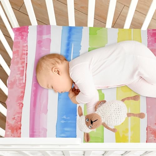 JIPONI Rainbow Stripes Soft Crib Sheet - Pack Play Sheets