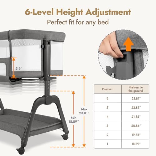 Papablic Baby Bassinet with Mesh and Storage Grey