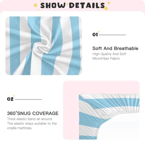 Fitted Crib Sheet Blue White Stripes Stretchy Playard Sheet for Baby