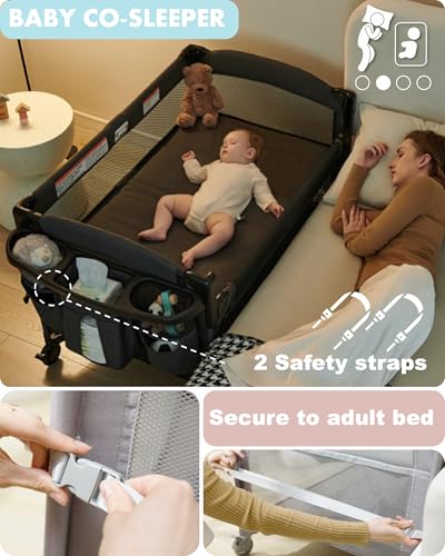 AirClub 4 in 1 Baby Bassinet Bedside Sleeper with Wheels Brakes