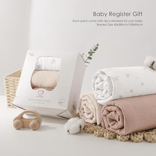 Bearmoss Soft Muslin Swaddle Blankets 3 Pack