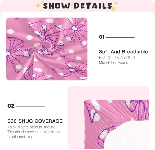 Jihqo Pink Polka Dots Crib Sheets Pack N Play 39 x 27