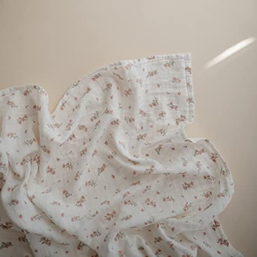 Mushie Muslin Swaddle Blanket for Baby - Pink Flowers Design