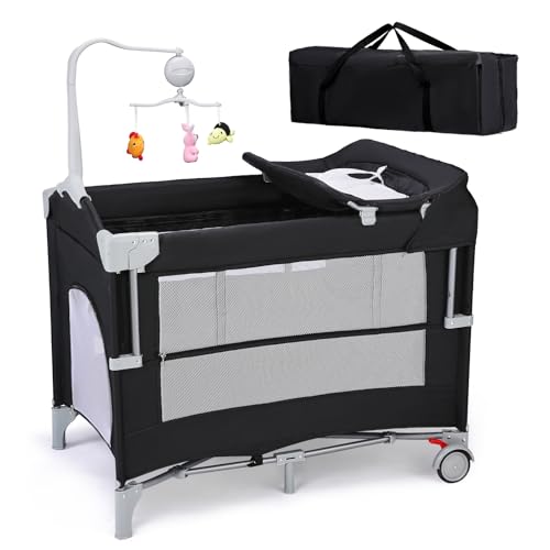 JOYMOR 5-in-1 Pack and Play with Bassinet and Changing Table 1