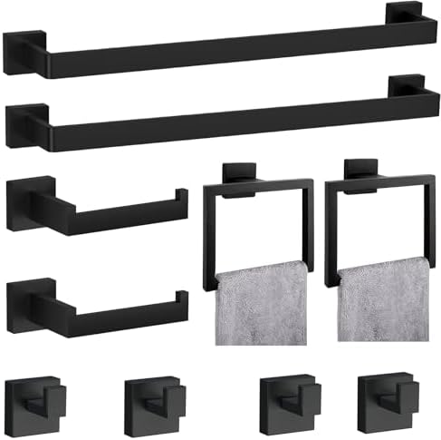 10-Piece Matte Black Towel Bar Set for Bathroom 1